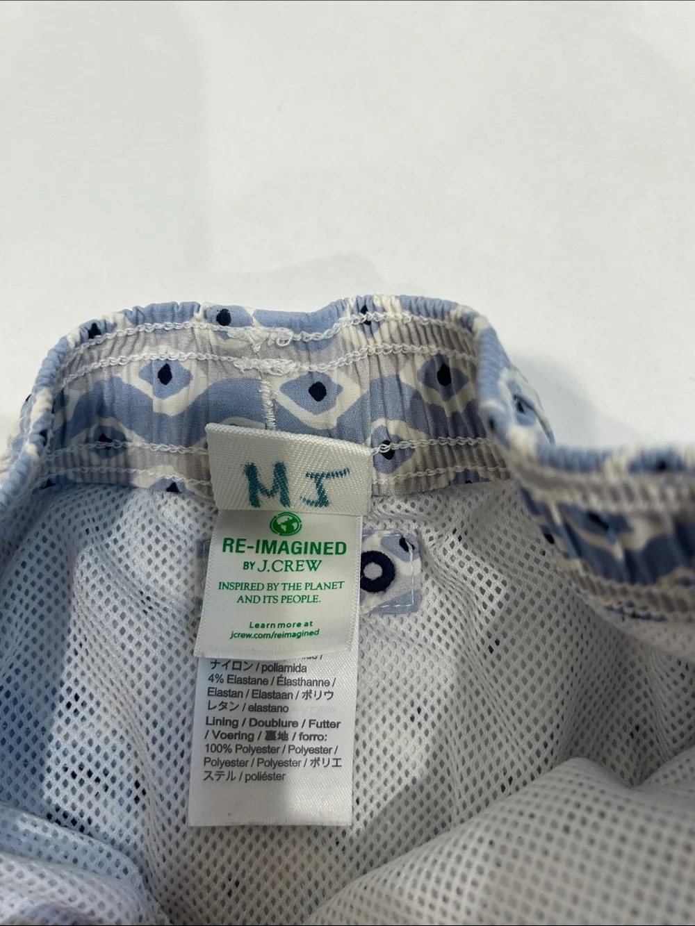 Crewcuts Boys Light Blue Geometric Swim Trunks small size 6 bathing suit